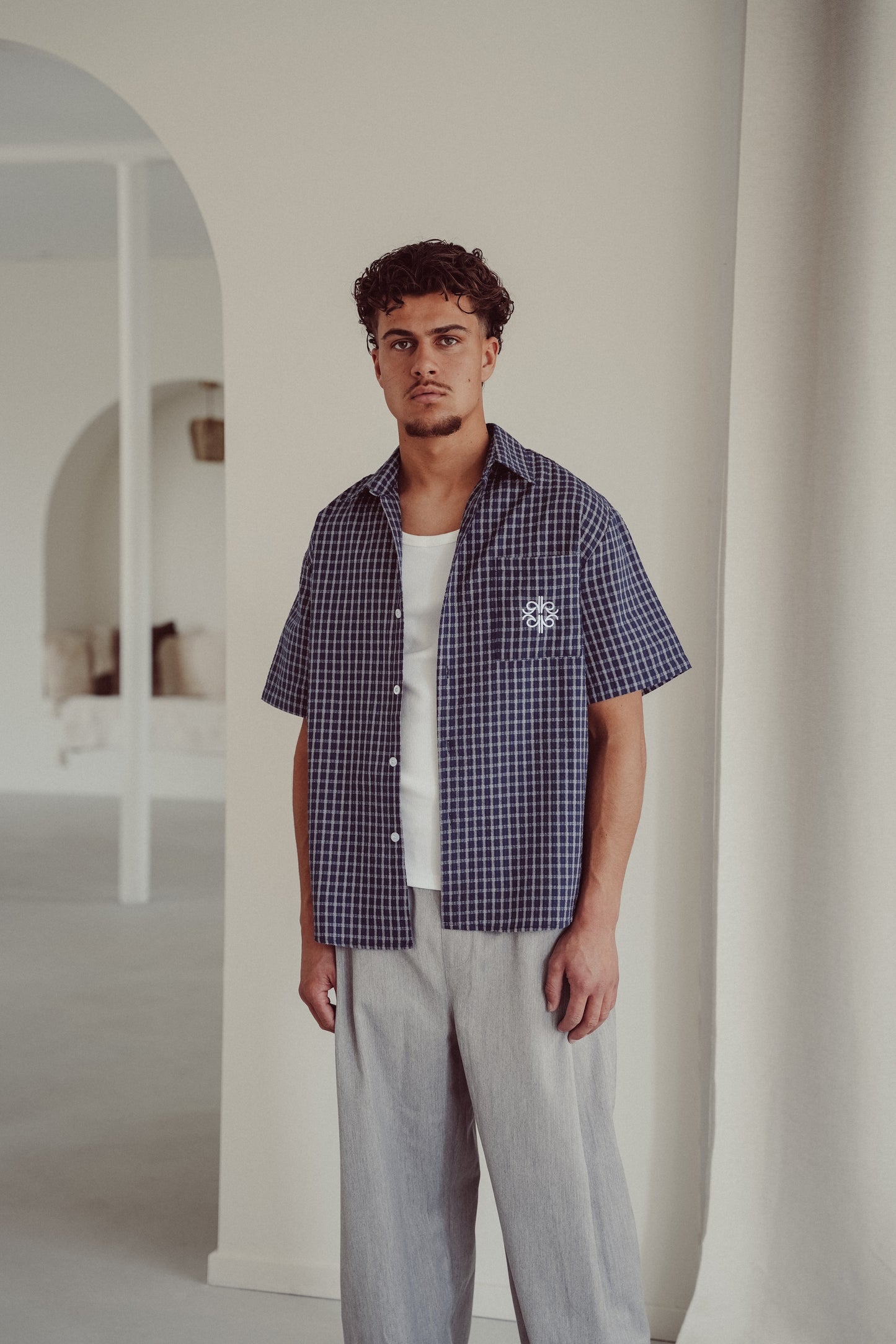 Checked Shirt Navy Blue - Yokohama