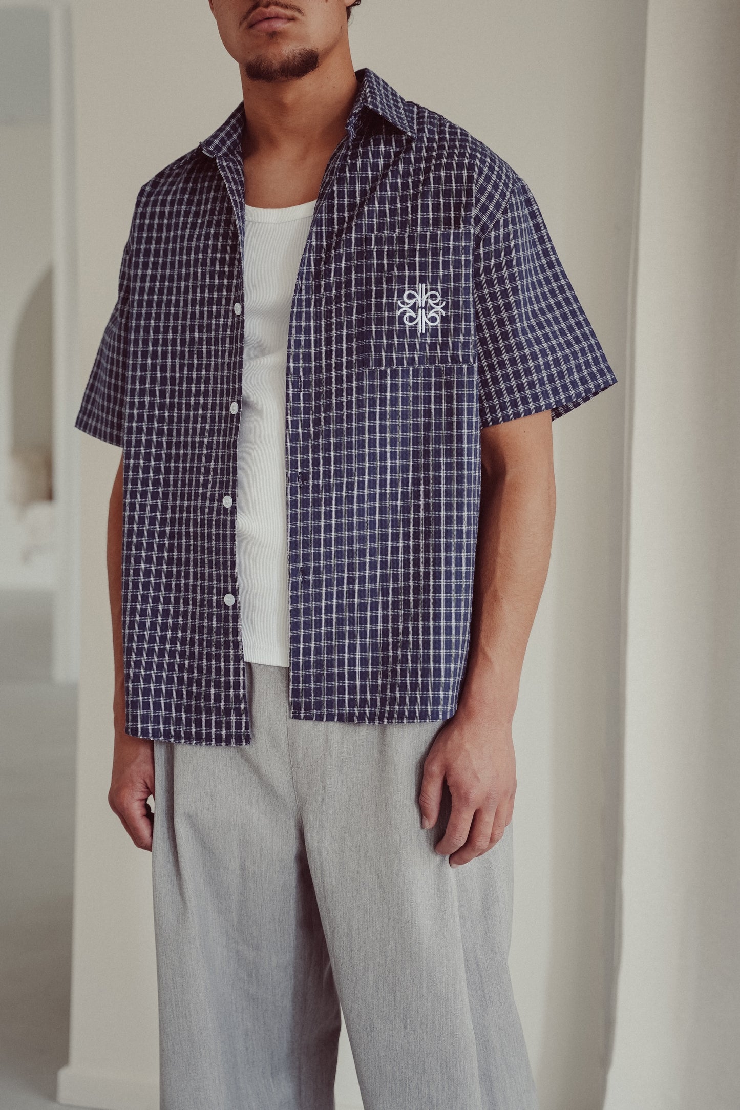 Checked Shirt Navy Blue - Yokohama
