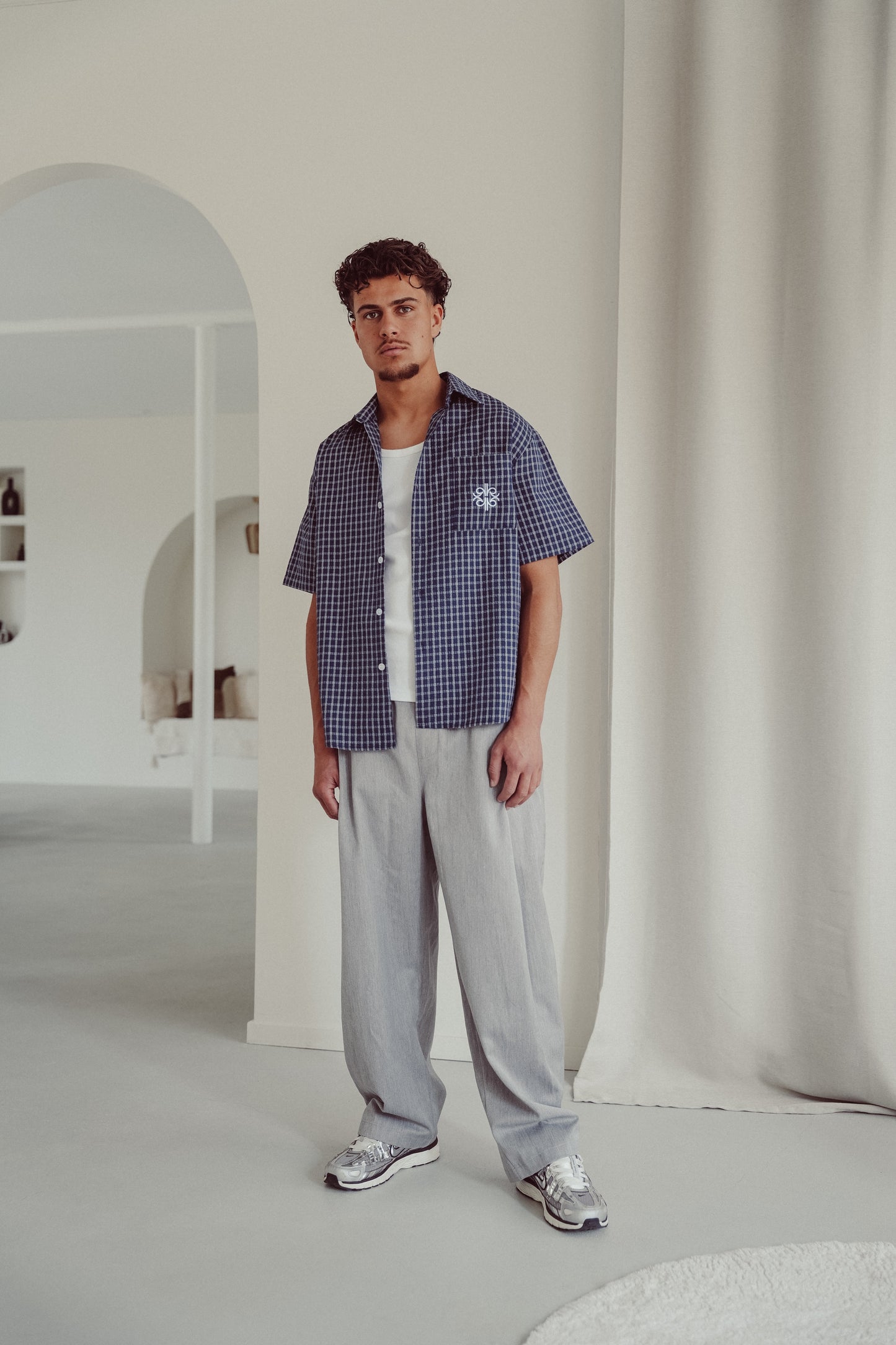 Checked Shirt Navy Blue - Yokohama