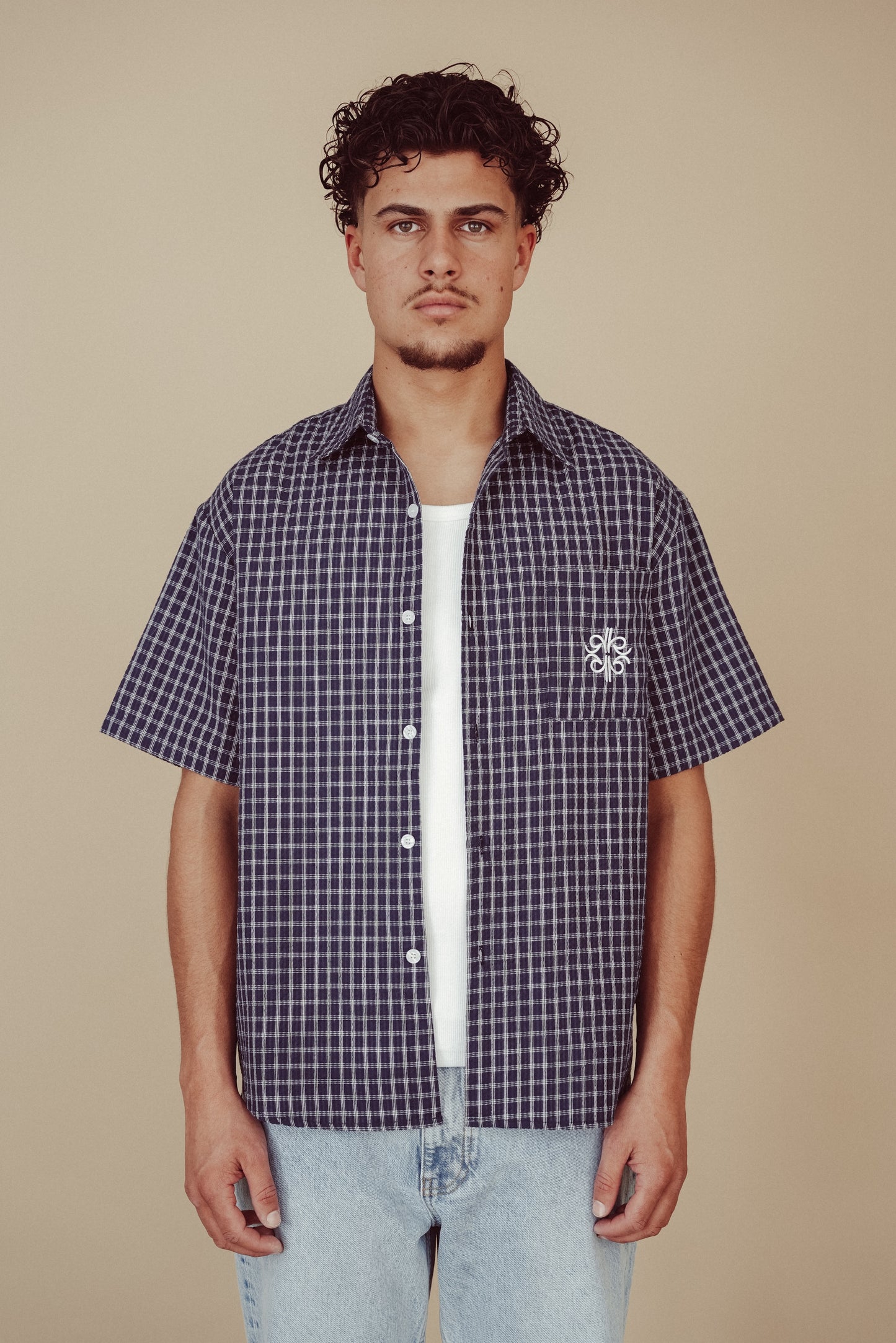 Checked Shirt Navy Blue - Yokohama