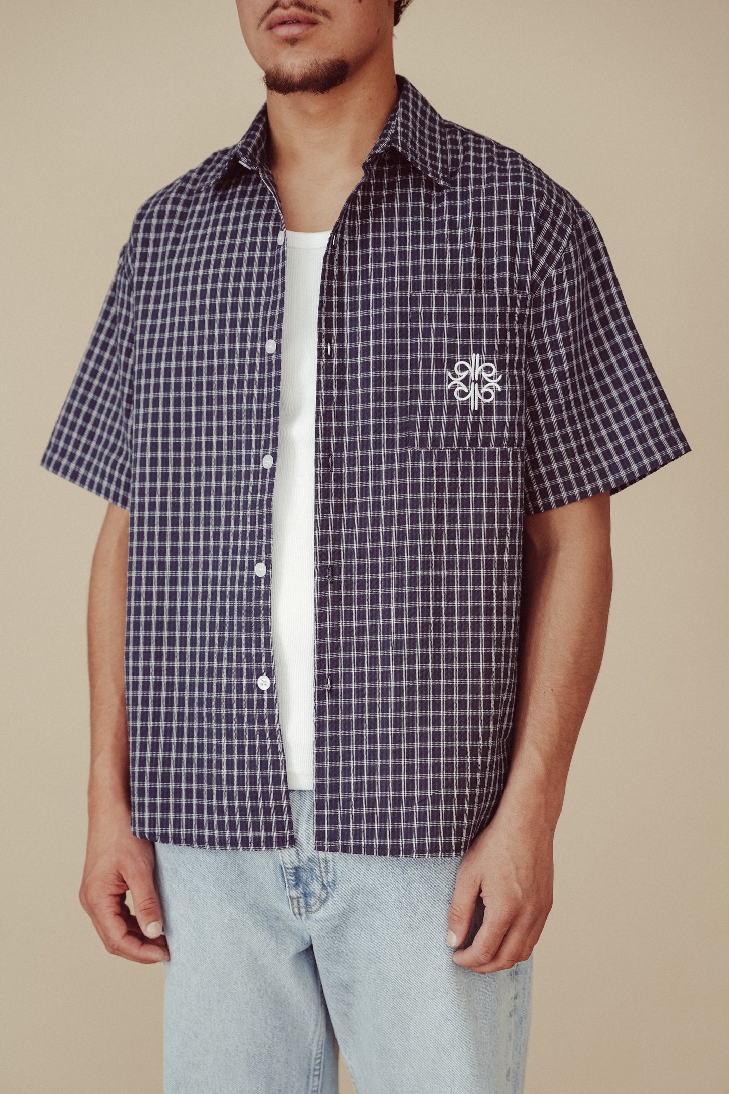 Checked Shirt Navy Blue - Yokohama