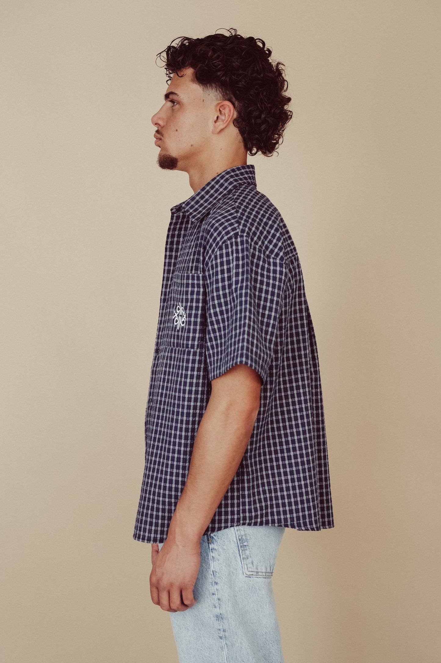 Checked Shirt Navy Blue - Yokohama