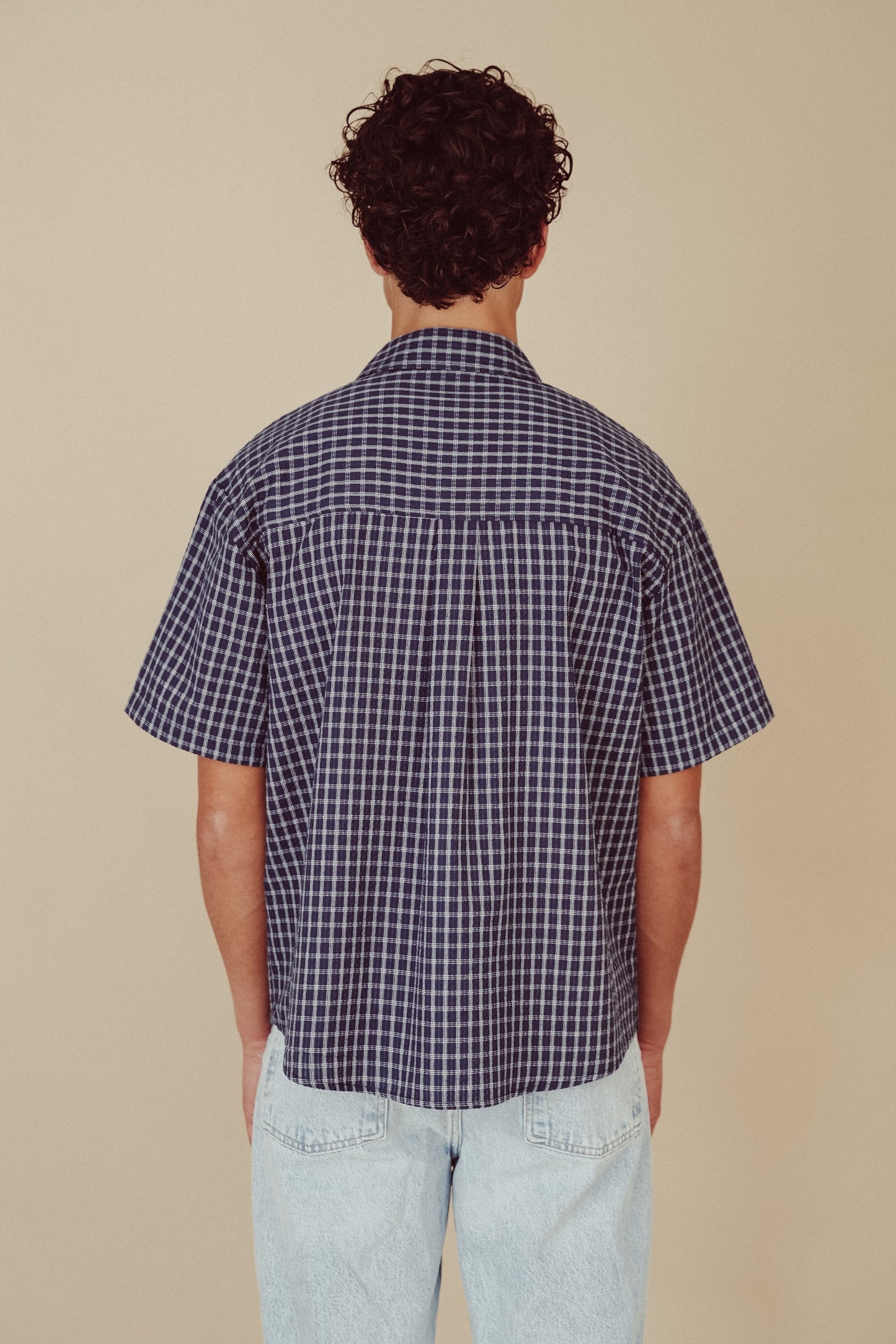 Checked Shirt Navy Blue - Yokohama